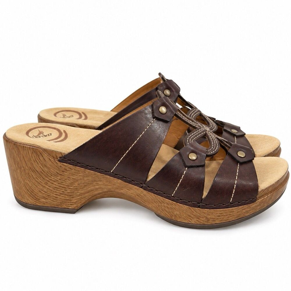 Dansko Serena Waxy Java Womens 41 Brown Leather Wedge Sandals New In Box NIB